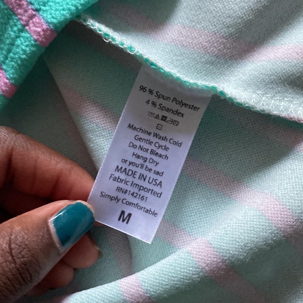 LuLaRoe Green Pink Stripe Dress Short Sleeve Fit Flare Stretch Casual SIZE M - Picture 4 of 4